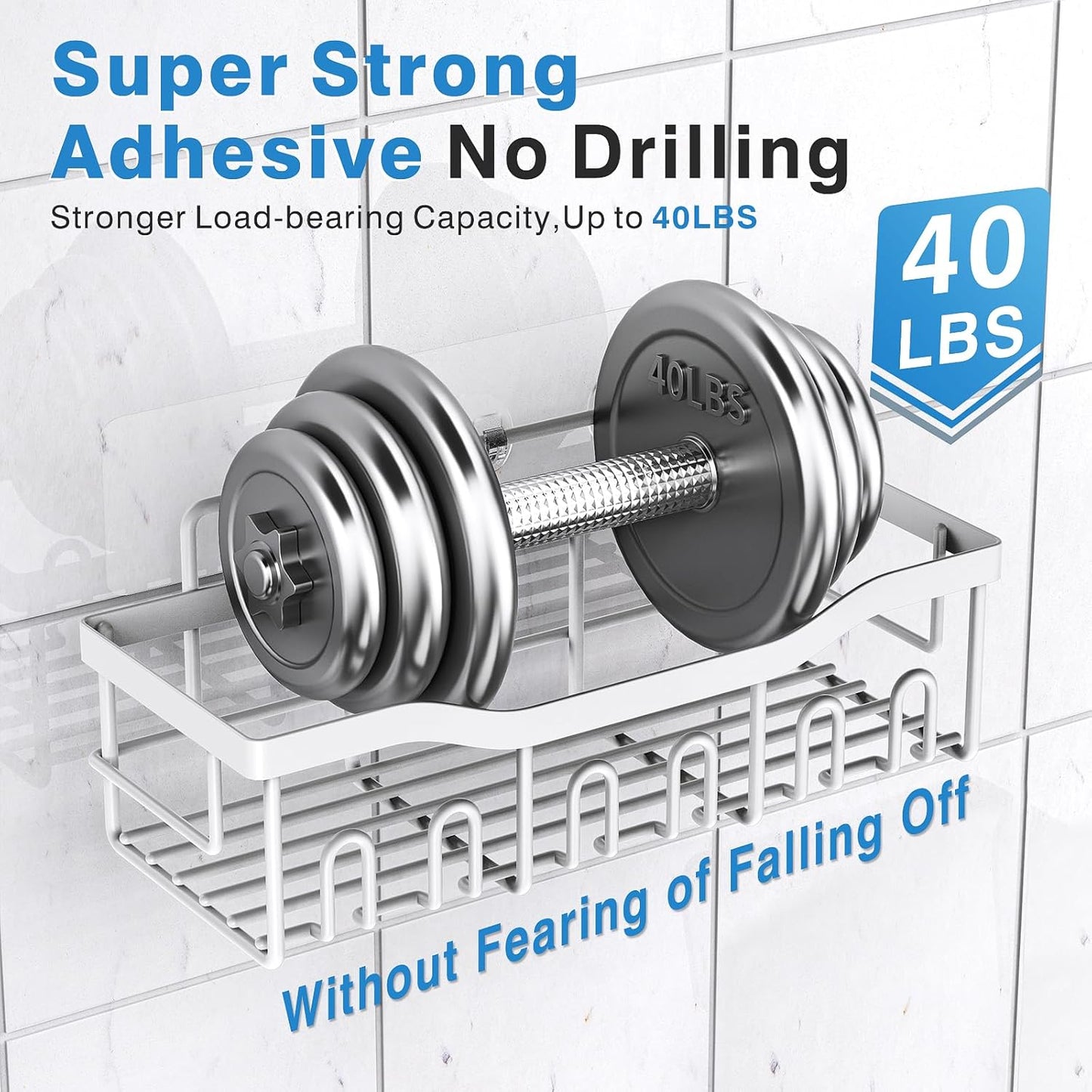 EUDELE 5-Pack Rustproof Stainless Steel Shower Caddy – No Drill Adhesive Bathroom Organizer with Large Capacity, Spacious Shower Shelves for Inside Shower, Kitchen & Home Decor Storage