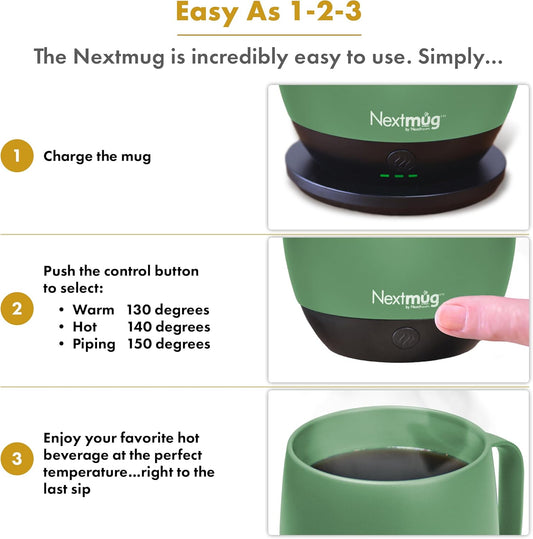 Nextmug - Temperature-Controlled, Self-Heating Coffee Mug (Sage - 415 mL)
