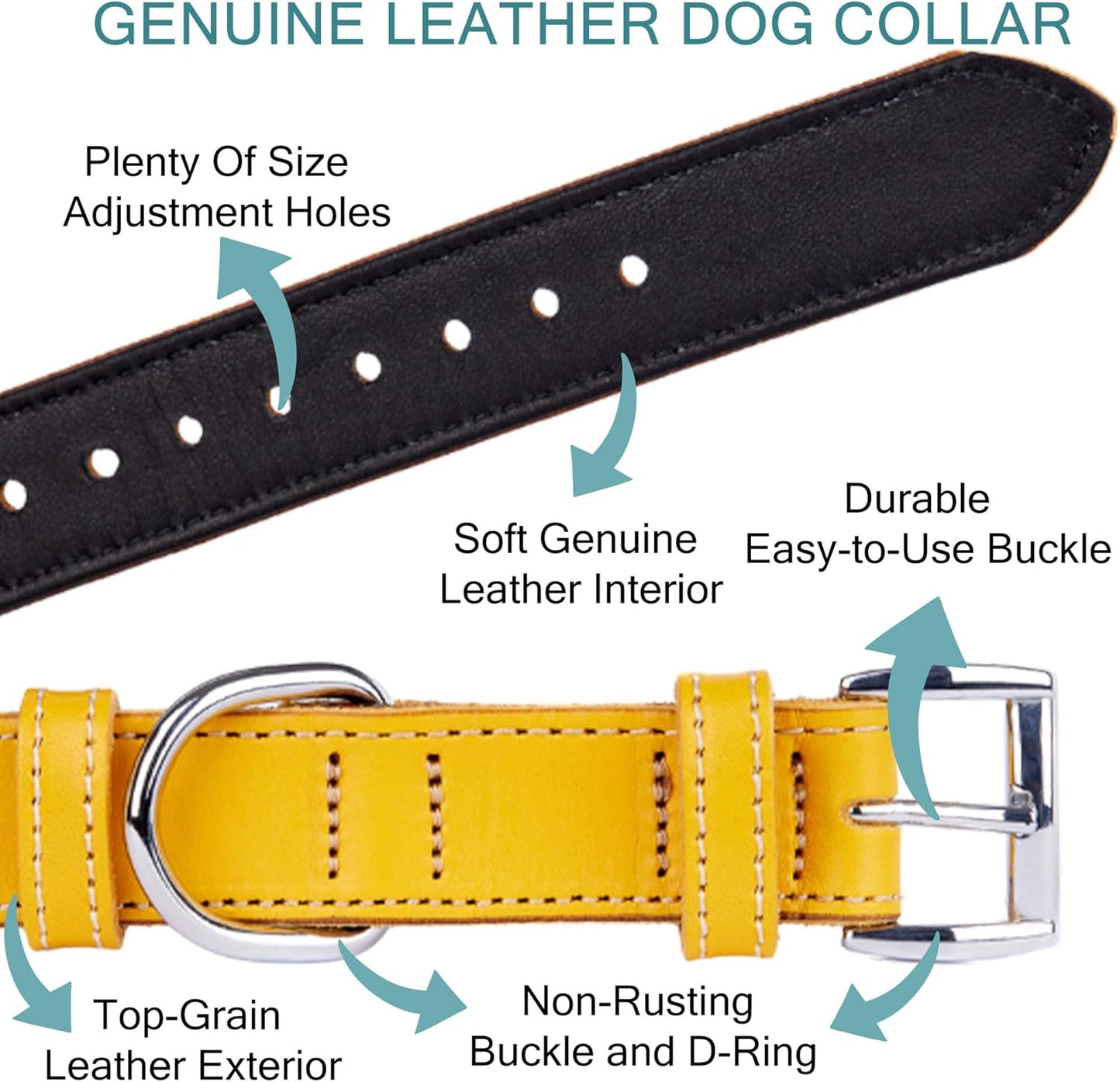 TORRUNA Soft Leather Dog Collar | Dog Collars for Small, Medium and Large Dogs | Durable Heavy Duty Dog Collars