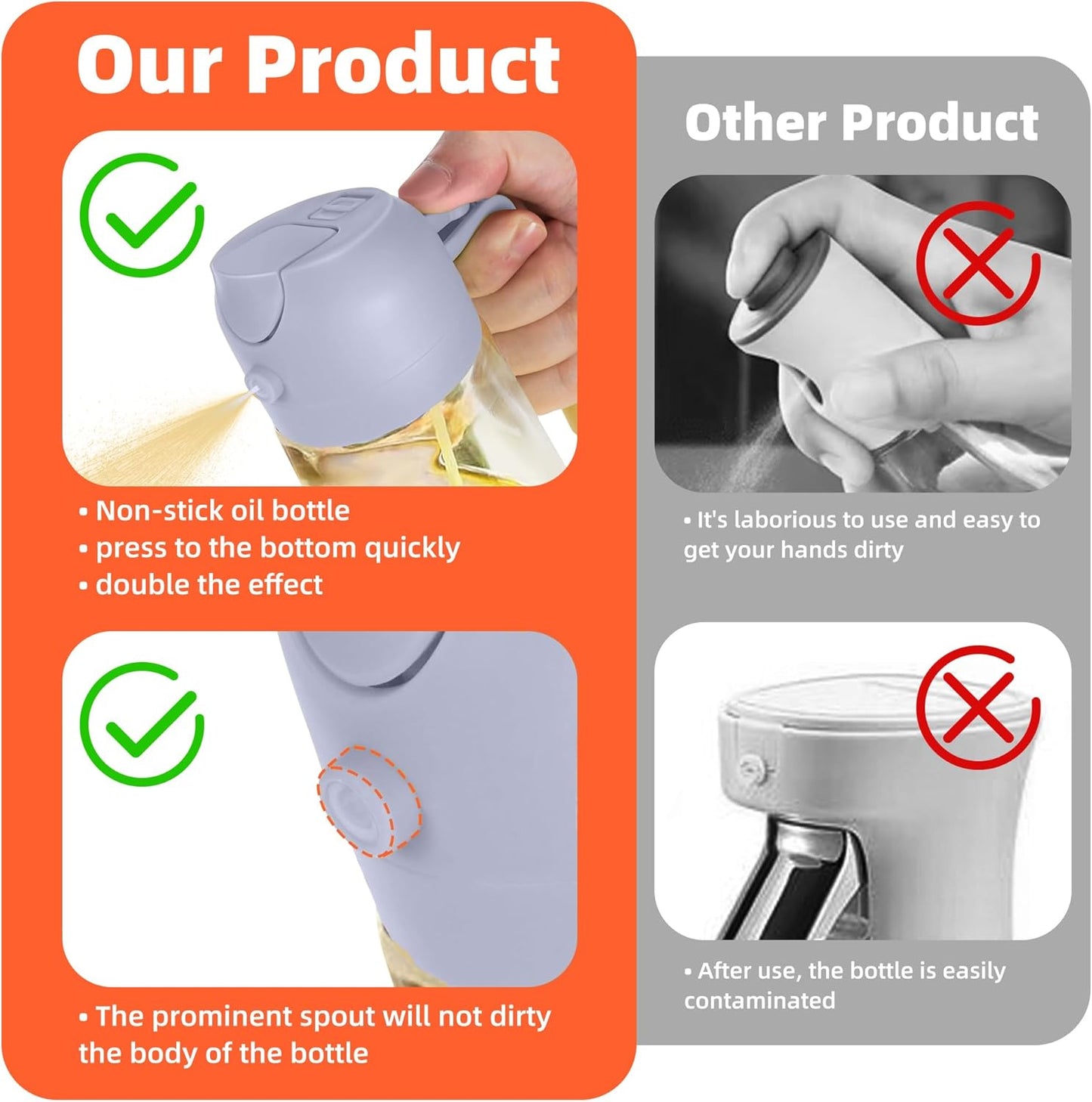 Purilite Select 470ml Glass Oil Sprayer &amp; Dispenser Bottle – 2-in-1 Flip Top