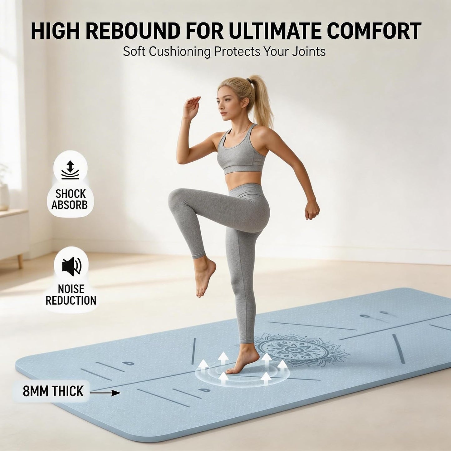 Extra Large Wide Yoga Mat 80cm x 183cm, 8mm Thick TPE Yoga Mat for Home Workout, Non Slip Exercise Mat for Pilates Stretching, Eco Friendly Floor Mat for Tall People, with Carry Bag