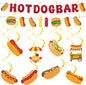 10Pcs Hot Dog Party Decorations - Hot Dog Bar Supplies Include 2 Hotdog Banners and 8 Swirl Decorations Hanging for Birthday Party, Hot Dog Food Party Decor Supplies Gold Red