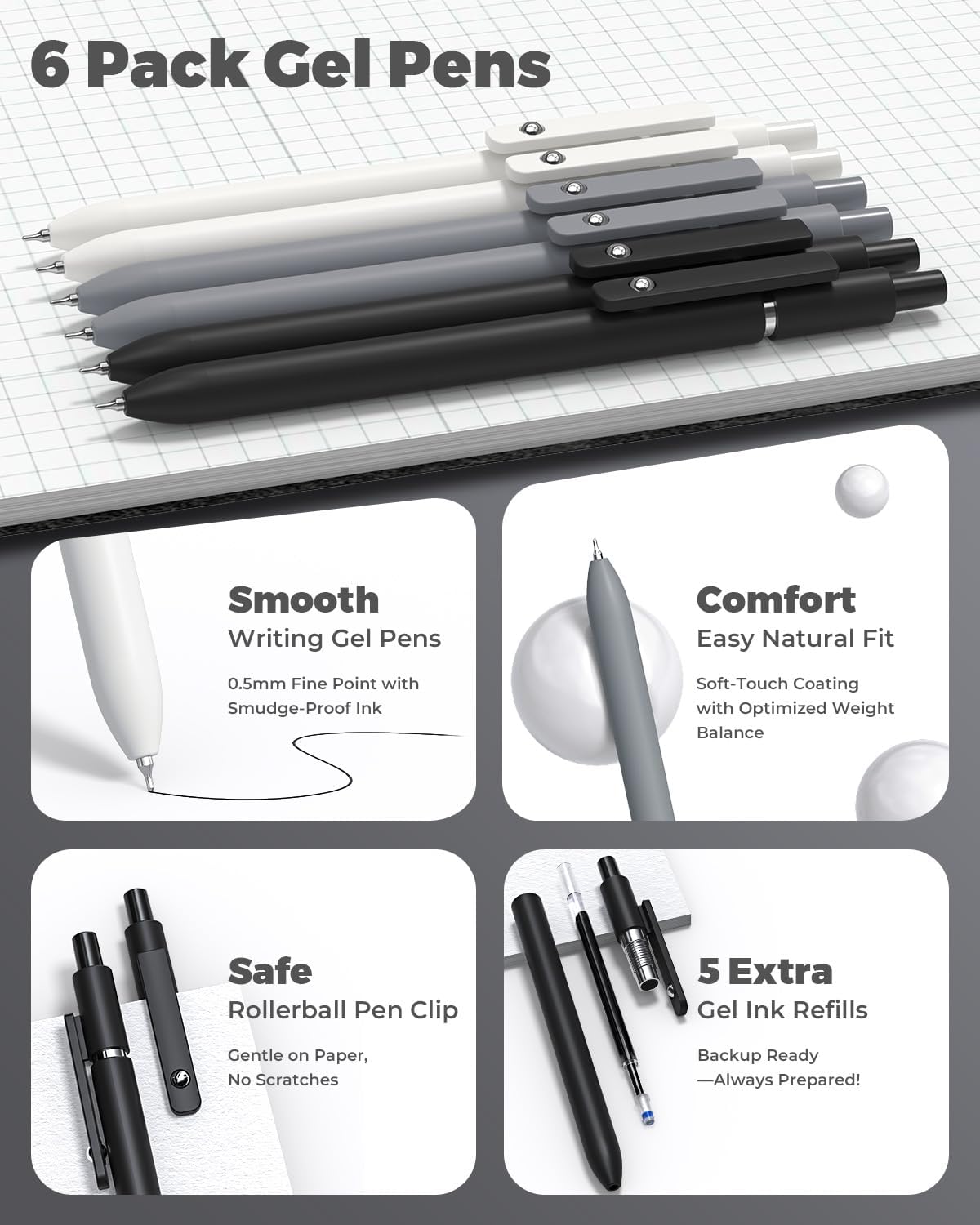 Four Candies School Supplies with Pencil Case, 45ct Black | Back to School Stationery Set, Essentials for College & Nursing Students, 6 Gel Pens, 6 Mechanical Pencils, 12 Highlighters