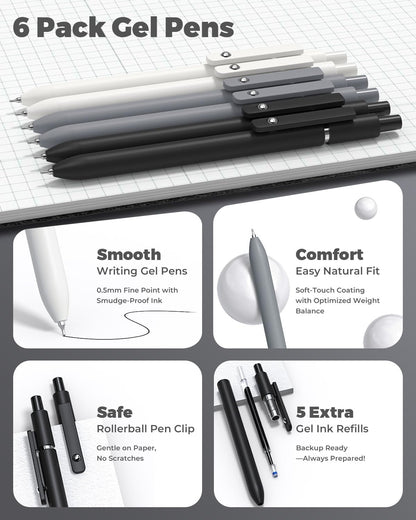 Four Candies School Supplies with Pencil Case, 45ct Black | Back to School Stationery Set, Essentials for College & Nursing Students, 6 Gel Pens, 6 Mechanical Pencils, 12 Highlighters
