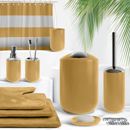 Clara Clark Bathroom Set - Gray Bathroom Accessories Set, Bathroom Sets with Shower Curtain and Rugs, 23PC Shower Curtain Set with Liner, Soap Dispenser, Soap Dish, Toilet Brush Holder, and Trash Can