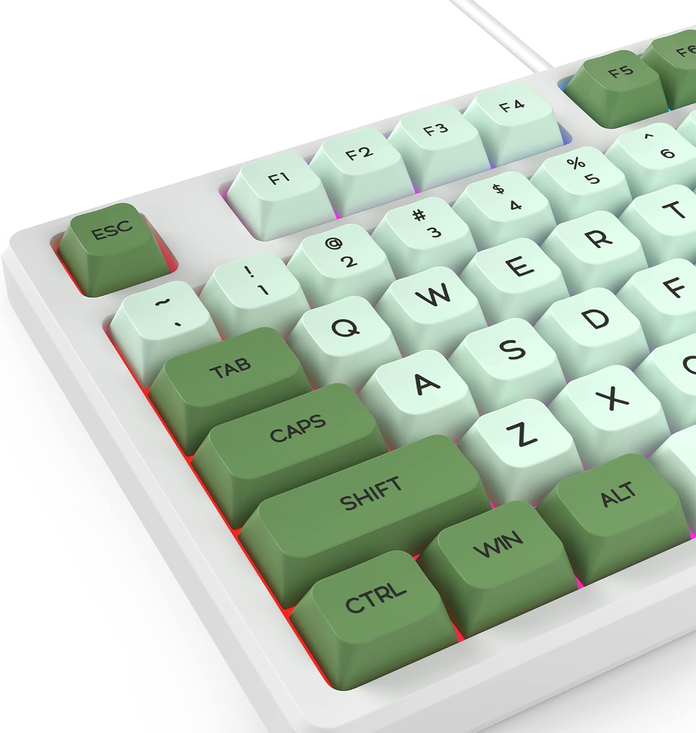 Fogruaden Full Size Mechanical Keyboard, Green Matcha Keyboard, Wired USB 104 Keys RGB Backlit Gaming Keyboard with Number Pad, Red Switches, NKRO Mechanical Keyboard for Windows Laptop PC Gamer
