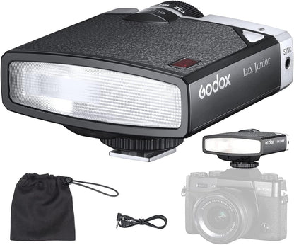 Godox Lux Junior Retro Camera Flash Speedlight GN12 6000K Color Temperature 28mm Focal Length Replacement Compatible for Canon Nikon Sony Fuji Olympus Cameras