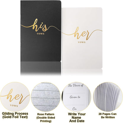 Vekola Vow Books for Wedding His and Hers Elegant Gold Foil Set of 2 Wedding Notebook with 28 Pages (Navy Blue+White)