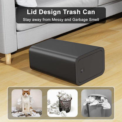 3 Pack 10 Liter Bathroom Trash Can with lid, 2.6 Gallon Kitchen Trash Can,Small Garbage Can Slim Compost Bin Waste Basket for Bathroom,Kitchen,Bedroom,Living Room,Office,Laundry - Black
