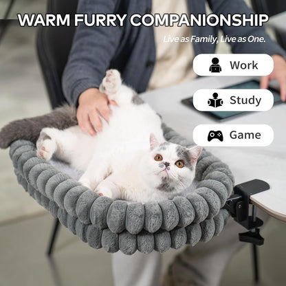 CHEERPALS Cat Desk Bed with Reversible Cushion, 90°Foldable Cat Hammock for Desk Mounted, Suitable for Medium-to-Large Cats and Puppy, Clowd Series(Grey, Medium)