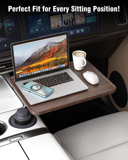 Car Desk & Cup Holder Tray | 360° Rotating Wooden Car Table for Laptop, Meals & Travel
