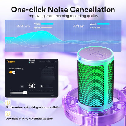 MAONO Gaming USB Microphone, Noise Cancellation Condenser mic with Mute, Gain, Monitoring, Boom Arm for Streaming, Podcast, Vocal, Twitch, YouTube, Discord, PC, Computer, PS4, PS5, Mac, DGM20S