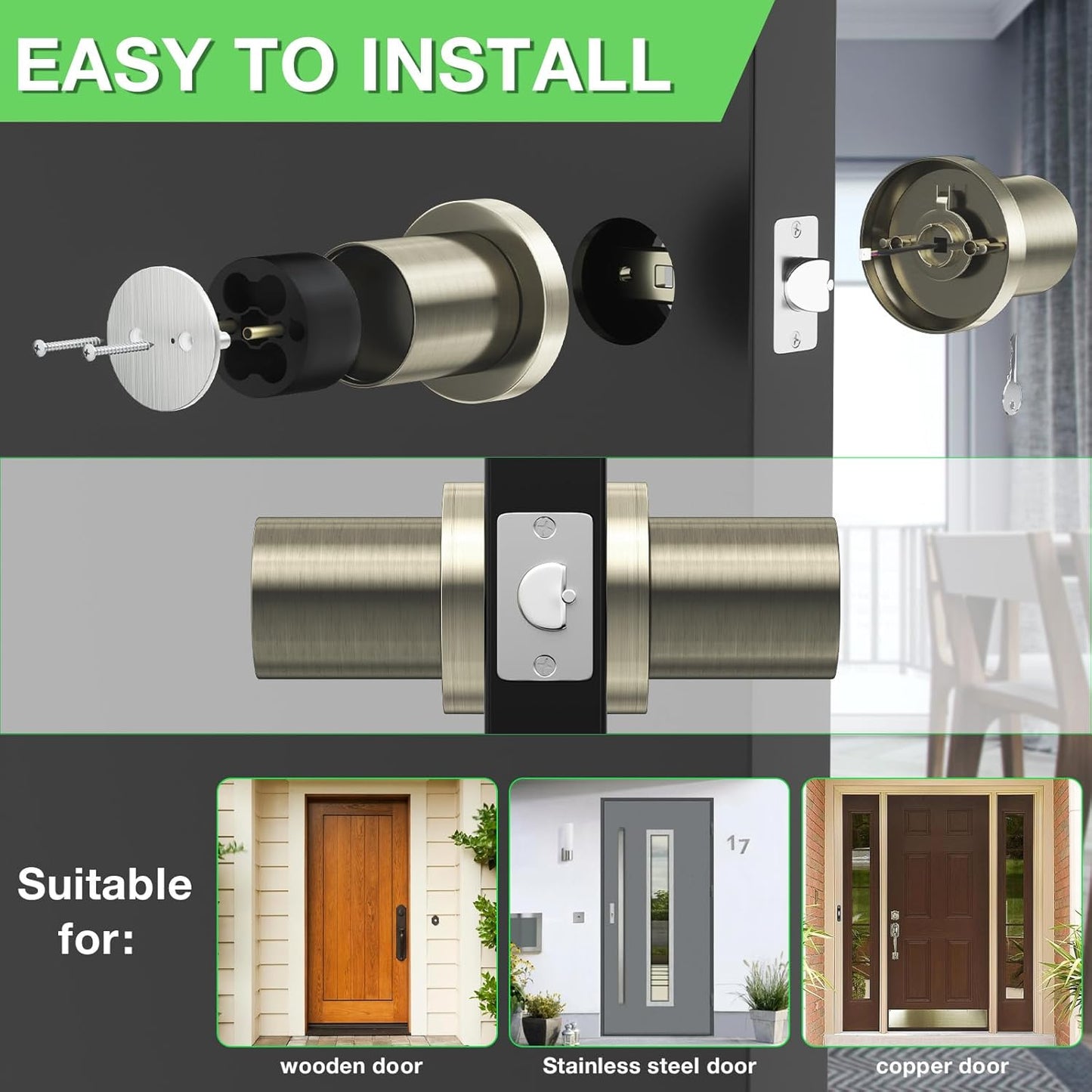 FITNATE Fingerprint Door Knob, Smart Biometric Door Lock with App Control, Keyless Entry Door Knob with Bluetooth Digital Code, Touch to Open Knob for Bedroom,Home,Hotel,Office, Black
