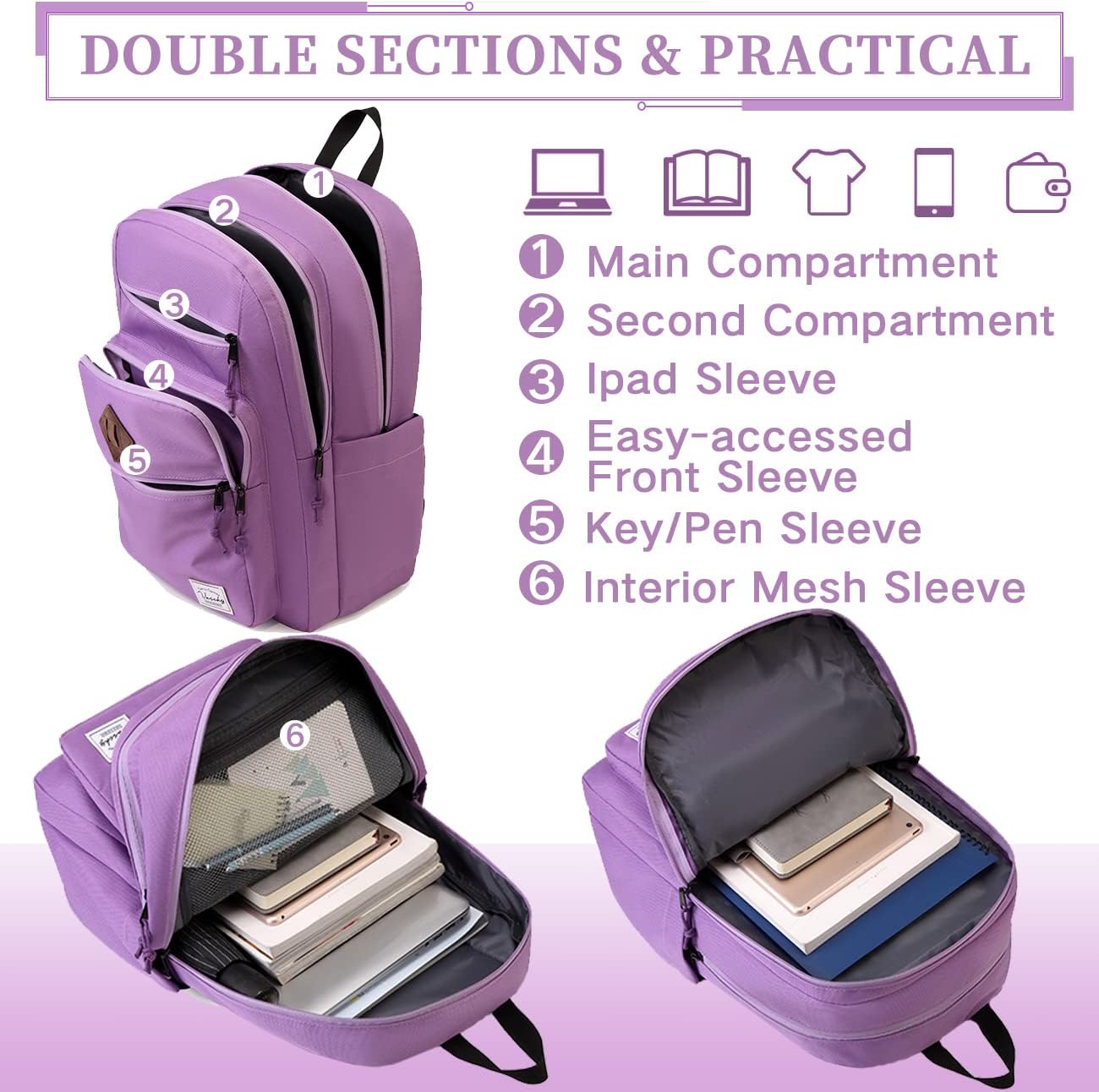 School Backpack for Men Women,Vaschy Lightweight School Bag Bookbag Casual Daypack for High School/College/Teens/Travel/Work