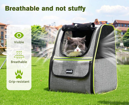 Pecute Expandable Cat Backpack Carrier, Small Dog Backpack Carrier, Pet Backpack Carriers for Cats Dogs Puppy Kitten, Cat Carriers Bag Carrying for Travel Hiking Bike Riding Walking Outdoor,Grey
