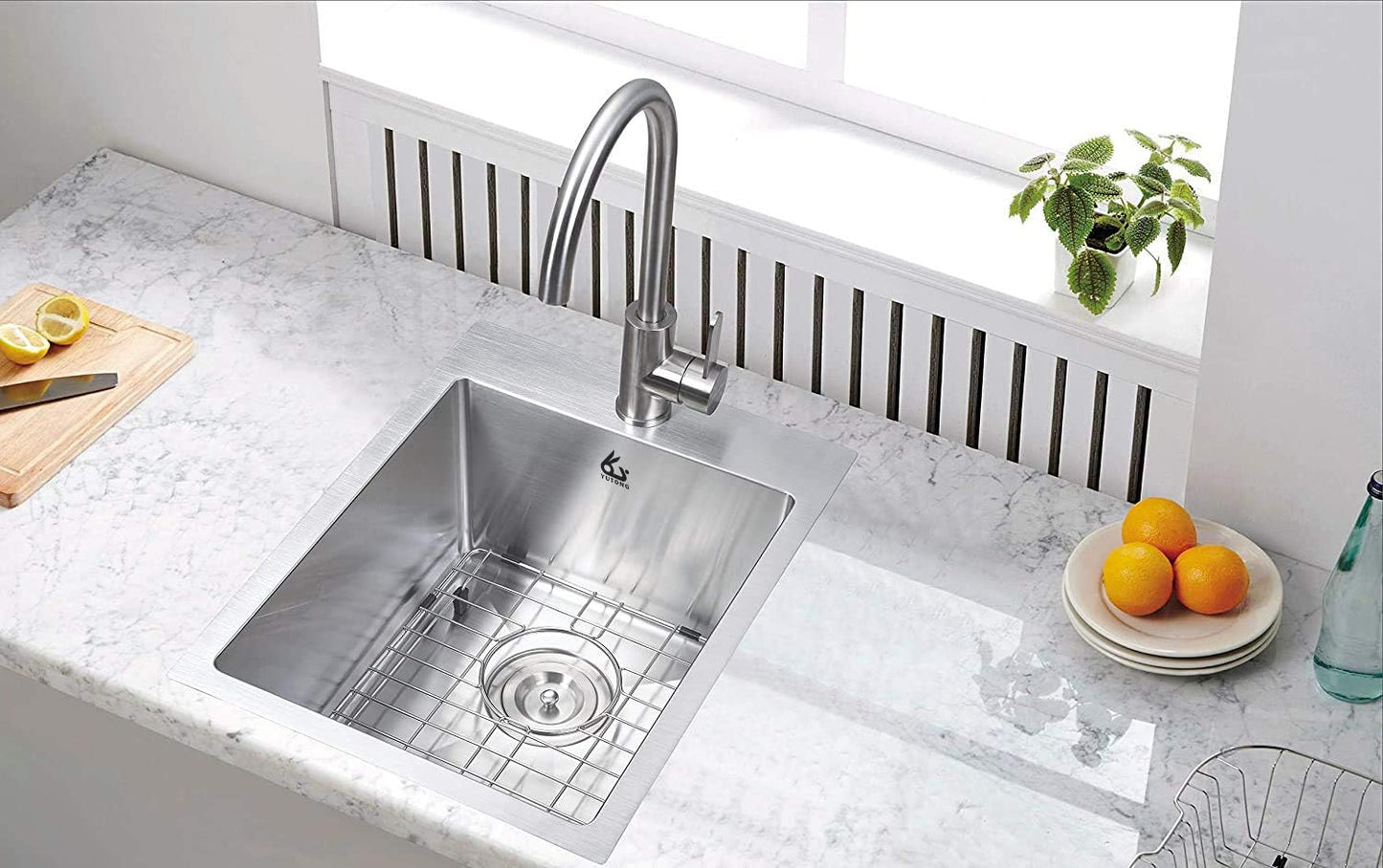 Yutong 16" x 20" Top-Mount/Drop in SS304 Stainless Steel Kitchen Black Sink Single Bowl Without Grid