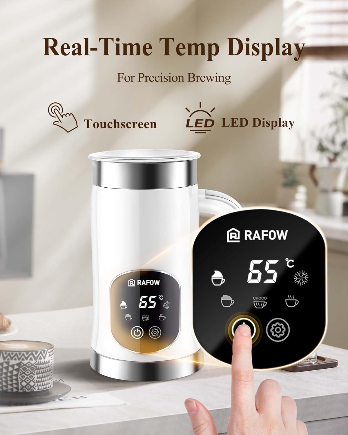 Milk Frother Electric Steamer: 4-in-1 Automatic Magnetic Foamer with Hot Foam Cold Froth for Cappuccino Latte Matcha - 250ml Large Capacity Milk Warmer Chocolate Heater Stainless Steel