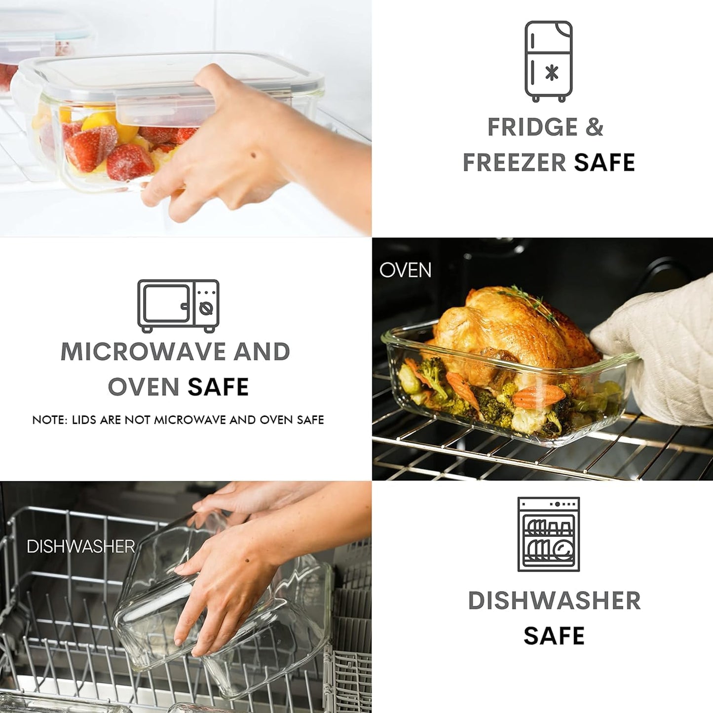 Razab 8 Cups / 63 Oz 2 Pack Large Glass Container Food Storage with Lids - Leakproof, BPA-Free Large Glass Meal Prep Container Ideal for Roasting Turkey, Store Leftover - Microwave & Oven Safe