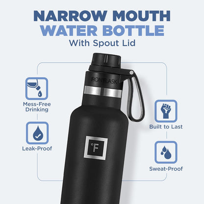 Camping & Hiking Hydration Canteens - 24oz 3 Lids (Narrow Straw/Spout Lid) Leak Proof Vacuum Insulated Stainless Steel - Hot & Cold Double Walled Sports Water Bottle
