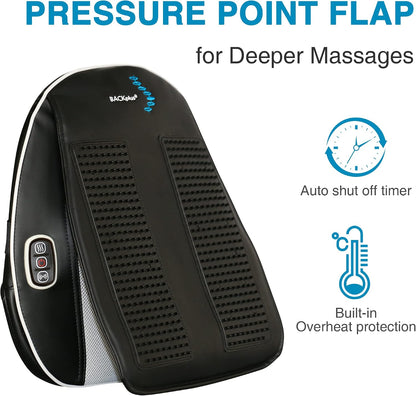 Shiatsu Massage Pad with Heat for Back and Foot Chair or Car Portable Shiatsu massage pad with soothing heat, deep kneading nodes, and car adapter for dual back and foot use
