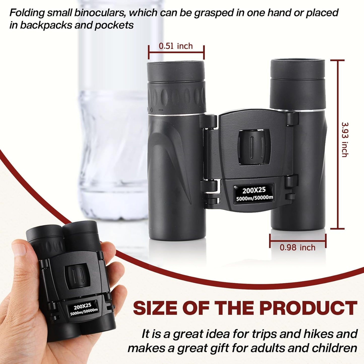 200x25 High Power Compact Binoculars with Clear Low Light Vision, Large Eyepiece Waterproof Binocular for Adults Kids, High Power Easy Focus Binoculars for Bird Watching, Outdoor, Hunting, Travel