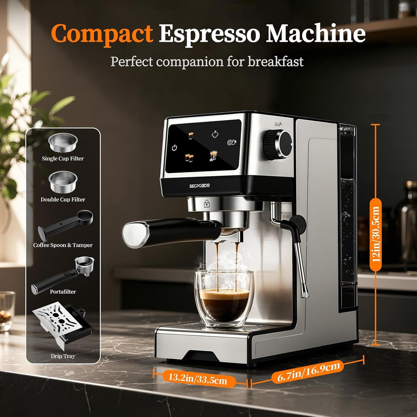 20Bar Espresso Machine with Milk Frother, Cold Brew, Touch Screen | Create Barista-style Espresso, Latte, Cappuccino at Home, Fast Heat, PID Control and Easy Touch Operation, Sliver