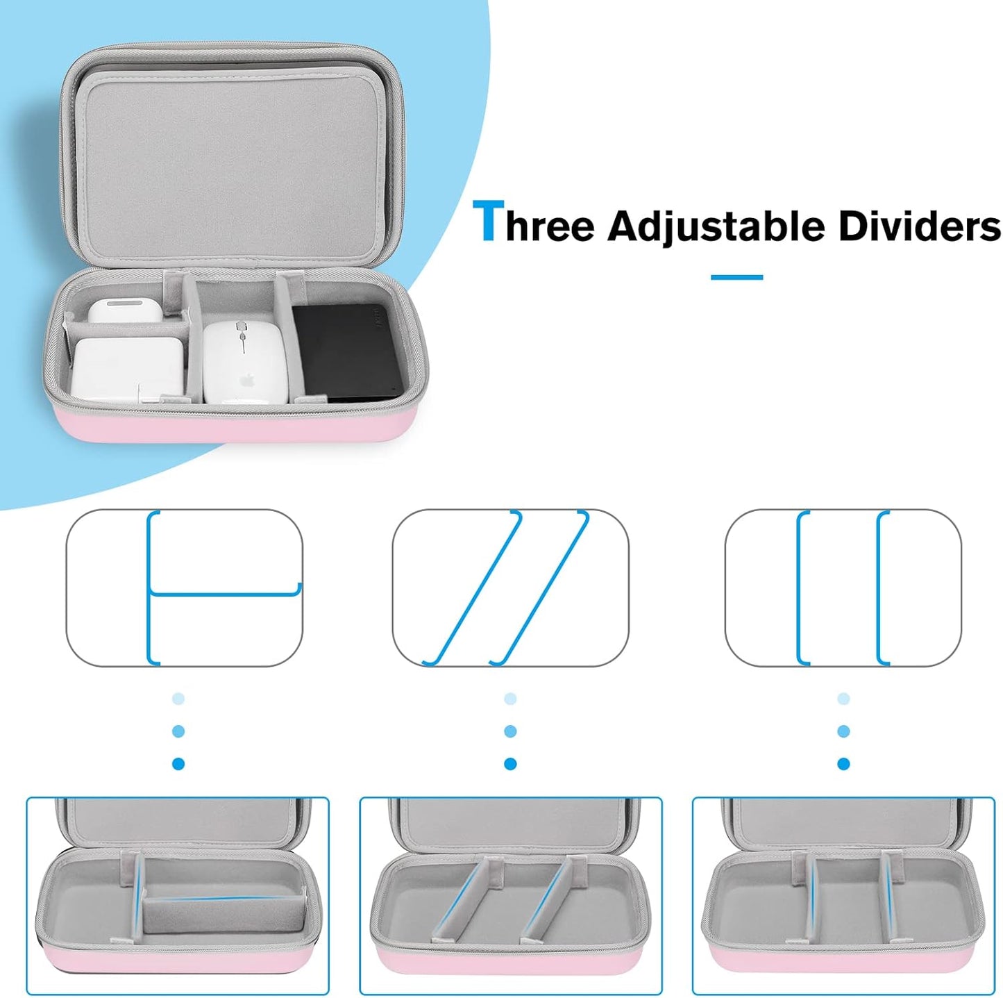 ProCase Hard Travel Electronic Organizer Case for MacBook Power Adapter Chargers Cables Power Bank Apple Magic Mouse Apple Pencil USB Flash Disk SD Card Small Portable Accessories Bag -L, Black