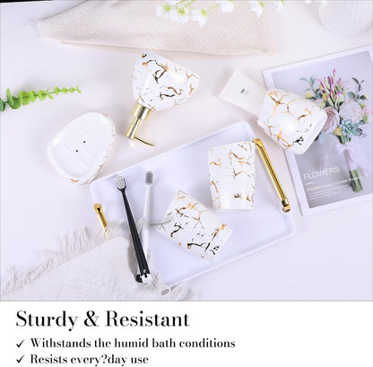 White Bathroom Accessories Set,Modern Countertop Bathroom Decor,Luxury 6 Piece Bathroom Accessory Set,Complete with Soap Dispenser,Toothbrush Holder,Tumbler,Tray