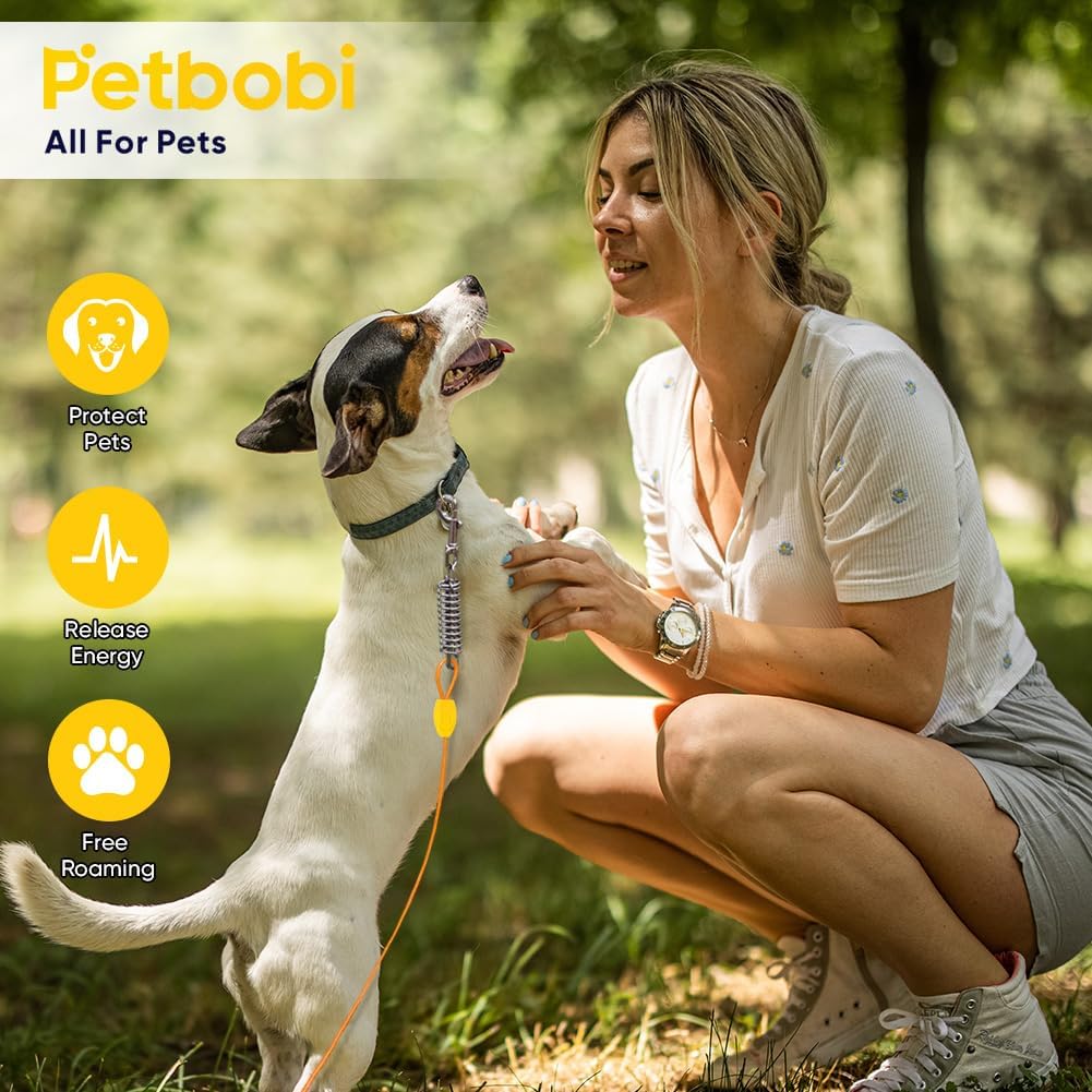 Petbobi Dog Tie-Out Cable and Stake - 30ft Heavy Duty Cable with Spring, No Tangle, 16in Ground Stake, Ideal for Yard, Camping and Beach, Suitable for Small Medium Large Dogs Up to 120 lbs, Blue