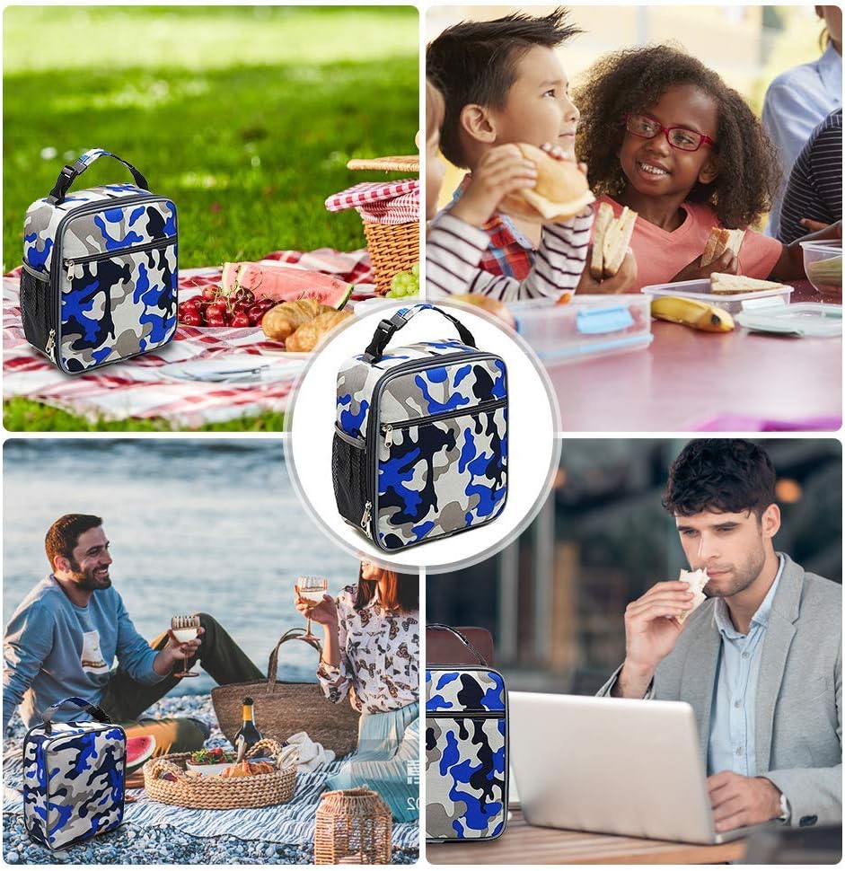Insulated Lunch Bag, Leakproof Portable Lunch Box for Women Men Boys Girls, Large Capacity Cooler Bag with Handle and Bottle Pocket for Office School Camping Hiking Outdoor Beach Picnic (Black)