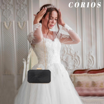 CORIOS Pleated Evening Bag Sparkly Sequin Clutch Bag for Women Sparkly Handbag Bridal Wedding Purse Elegant Crossbody Bag