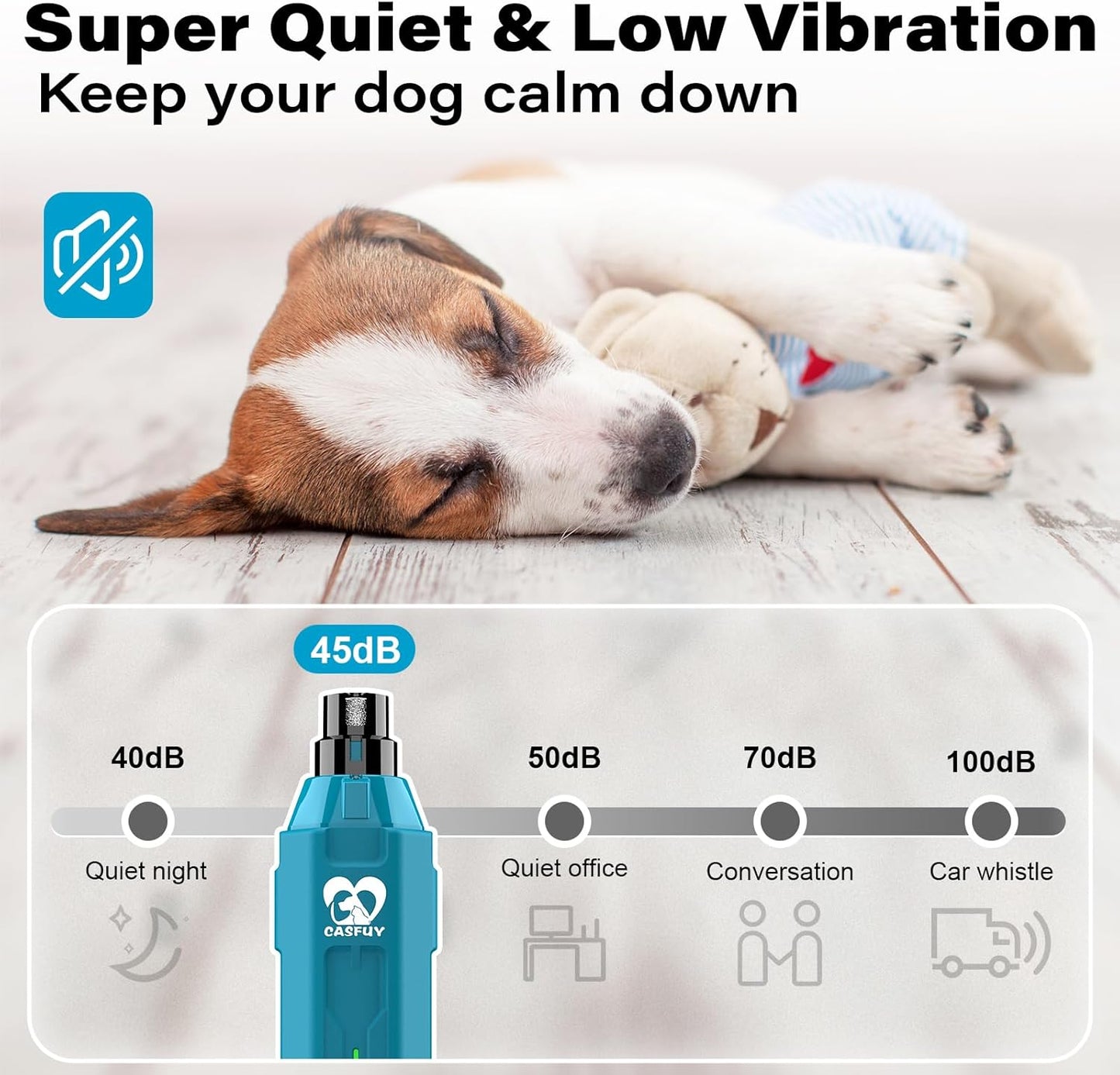 Casfuy 6-Speed Dog Nail Grinder Newest - Super Quiet Pet Nail Grinder Rechargeable Electric Dog Nail Trimmer Professional Paws Grooming & Smoothing Tool for Large Medium Small Dogs (Bright Blue)