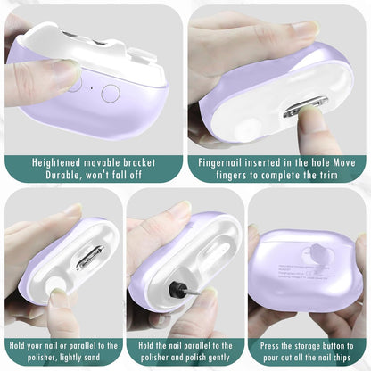 Aerbee 2 in 1 Electric Polishing Automatic Nail Clippers, Electric Nail Clipper USB Rechargeable Electric Nail File Kit with 2 Speeds Professional Manicure Pedicure Set with LED Light (Grey)