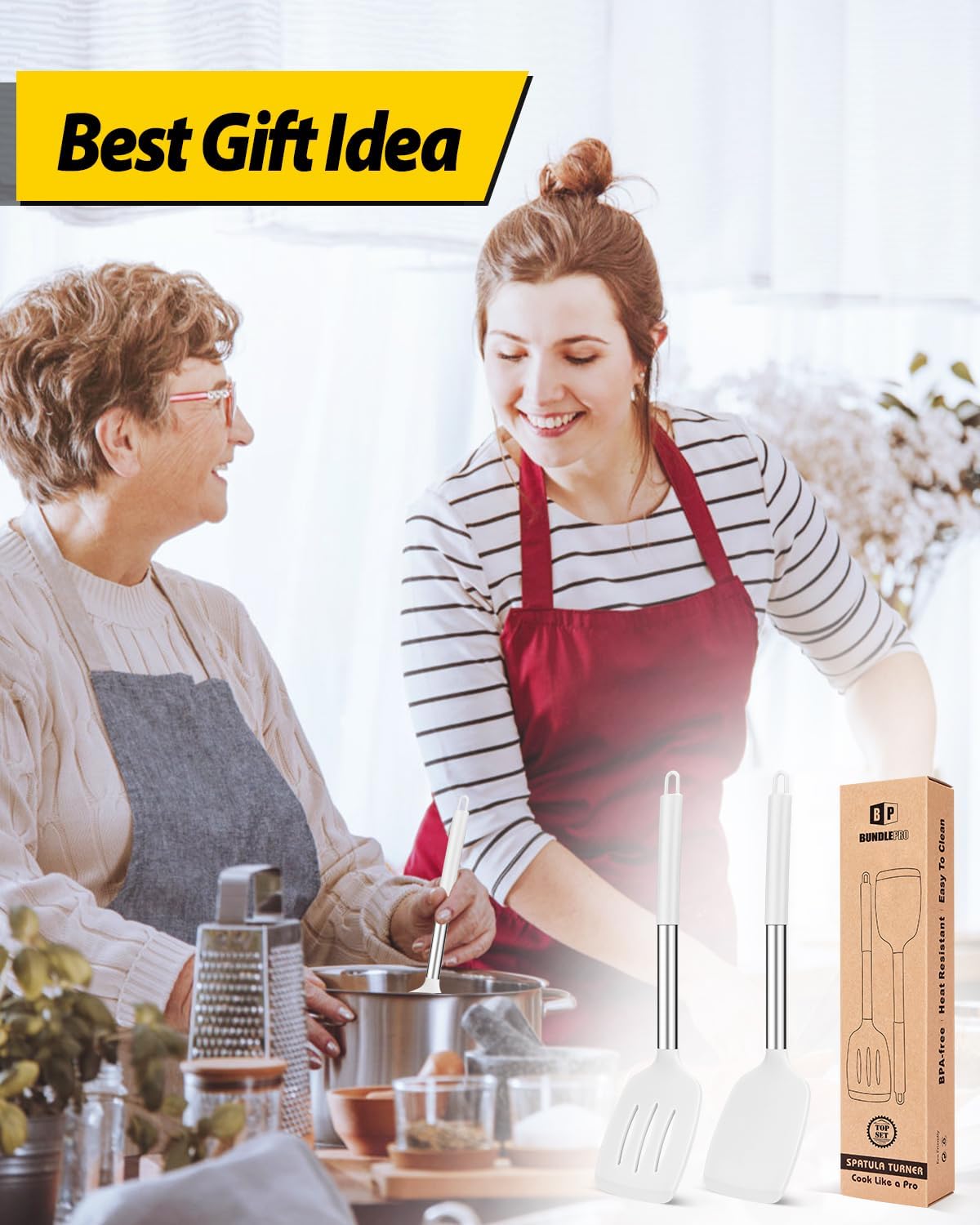 Pack of 2 Silicone Slotted Spatula,Non Stick Solid Kitchen Turner, High Heat Resistant BPA Free Cooking Utensils for Fish, Eggs, Pancakes（Black