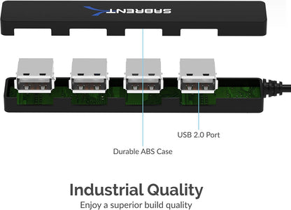 SABRENT USB hub, USB Adapter 2.0, 4 Port USB Extension with ON/Off switches, Multiple USB Splitter for SSD, PS4 PS5, PlayStation 5, Laptop, PC, Printer, MacBook, USB Stick, Notebook (HB-UMLS)