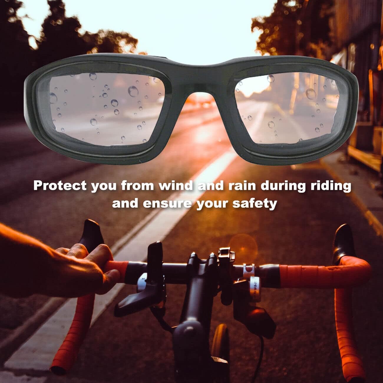 Driving Motorcycle Riding Glasses Foam Padded Eyeglass Motocross Goggles Waterproof Anti-Wind Dustproof UV Protection Bicycle Motorcycle Sunglasses for Outdoor Activities Sports Eyewear(Clear Lens)