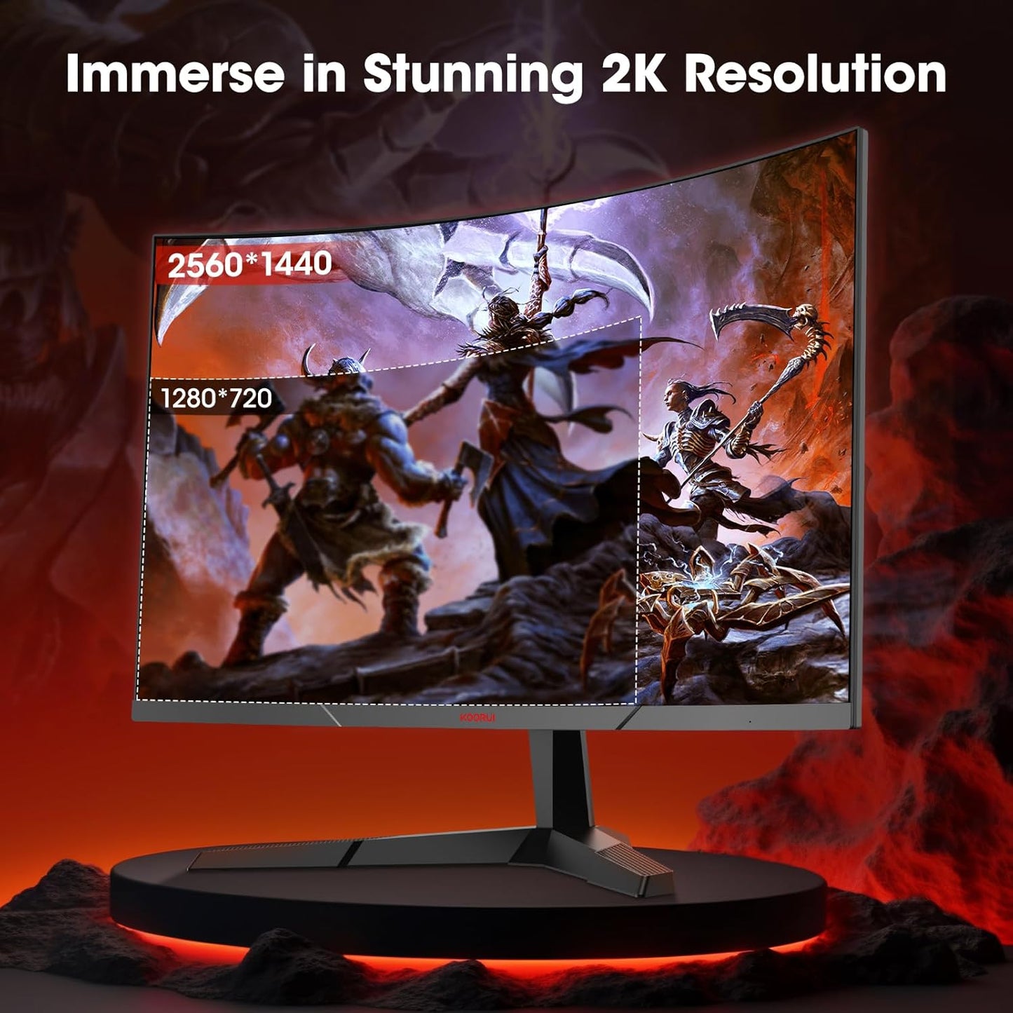 KOORUI 27 inch Gaming Monitor, QHD (2560 x 1440) R1500 180Hz Curved Monitors, AdaptiveSync with 1ms, VESA Compatible, HDR10, 1 x Display Port 1.4 & 2 x HDMI 2.0, Eye Care 27E6QCA