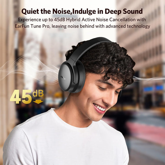 EarFun Tune Pro Active Noise Canceling Headphones, Wireless Bluetooth 5.4 Headphones with 5 Mics, 120H Playtime, Hi-Res Audio, Multipoint Connection, Custom EQ via App, Comfortable Fit - PuriLite