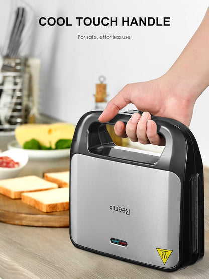 Reemix 3-in-1 Waffle, Grill & Sandwich Maker, Panini Press Grill and Waffle Iron Set with Removable Non-Stick Plates, Perfect for Cooking Grilled Cheese, Tuna Melts, Burgers, Steaks and Snacks, Black