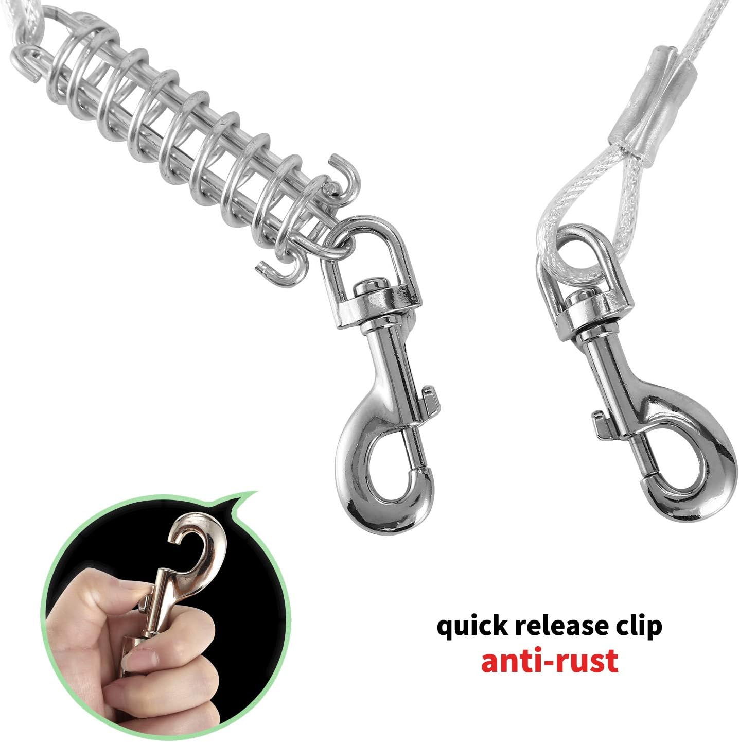 Tie Out Cable for Dogs, 10FT Dog Leads for Yard Chew Proof, Heavy Duty Dog Tie Out Cable for Large Dogs Up to 126lbs, Durable Dog Runner for Yard or Camping