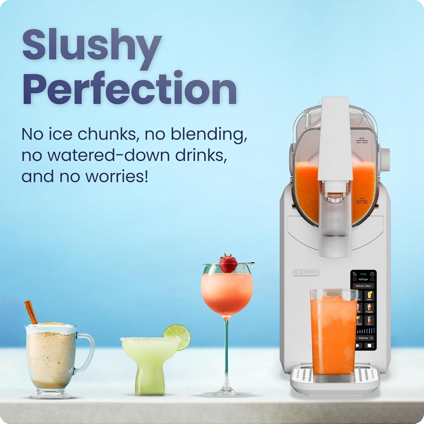 Iceman by Chefman Slush-Ease MAX 90oz Slushie Machine, 64oz Liquid Capacity Frozen Drink Maker & Slushy Machine with 5 Presets and LED Display, Perfect for Frozen Margaritas, Frappes, Smoothies