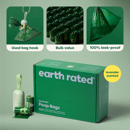 Earth Rated (A Canadian Company), Dog Poop Bag Holder with Dog Poop Bags, Durable and Guaranteed Leakproof, Unscented, 1 Dispenser and 15 Bags