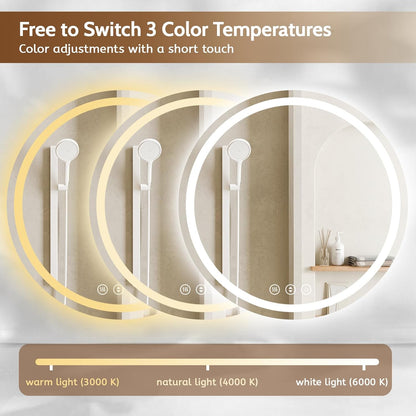 Lmsedf 24" x 32"Rectangle LED Bathroom Mirror with Lights, Backlit & Front Lighted, Wall-Mounted Vanity Mirror 3000K/4000K/6000K, Memory Functions, Anti-Fog, Dimmable Smart Mirror