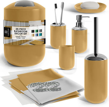 Clara Clark Bathroom Set - Gray Bathroom Accessories Set, Bathroom Sets with Shower Curtain and Rugs, 23PC Shower Curtain Set with Liner, Soap Dispenser, Soap Dish, Toilet Brush Holder, and Trash Can