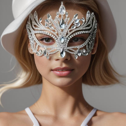 XSBODY Bling Rhinestone Masquerade Mask For Women Ball Costume Crystal Face Mask Carnival Jewelry