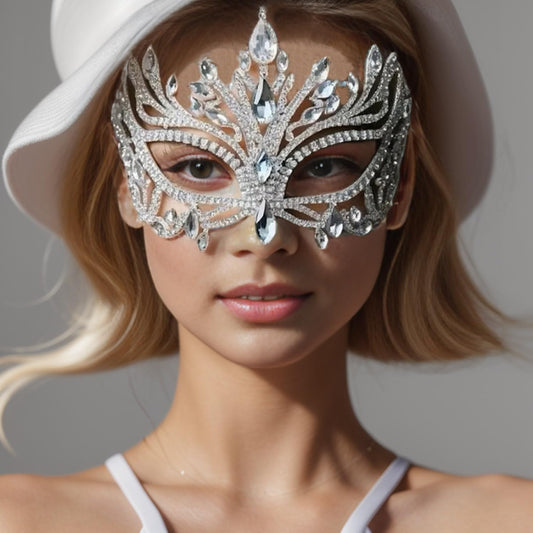 XSBODY Bling Rhinestone Masquerade Mask For Women Ball Costume Crystal Face Mask Carnival Jewelry