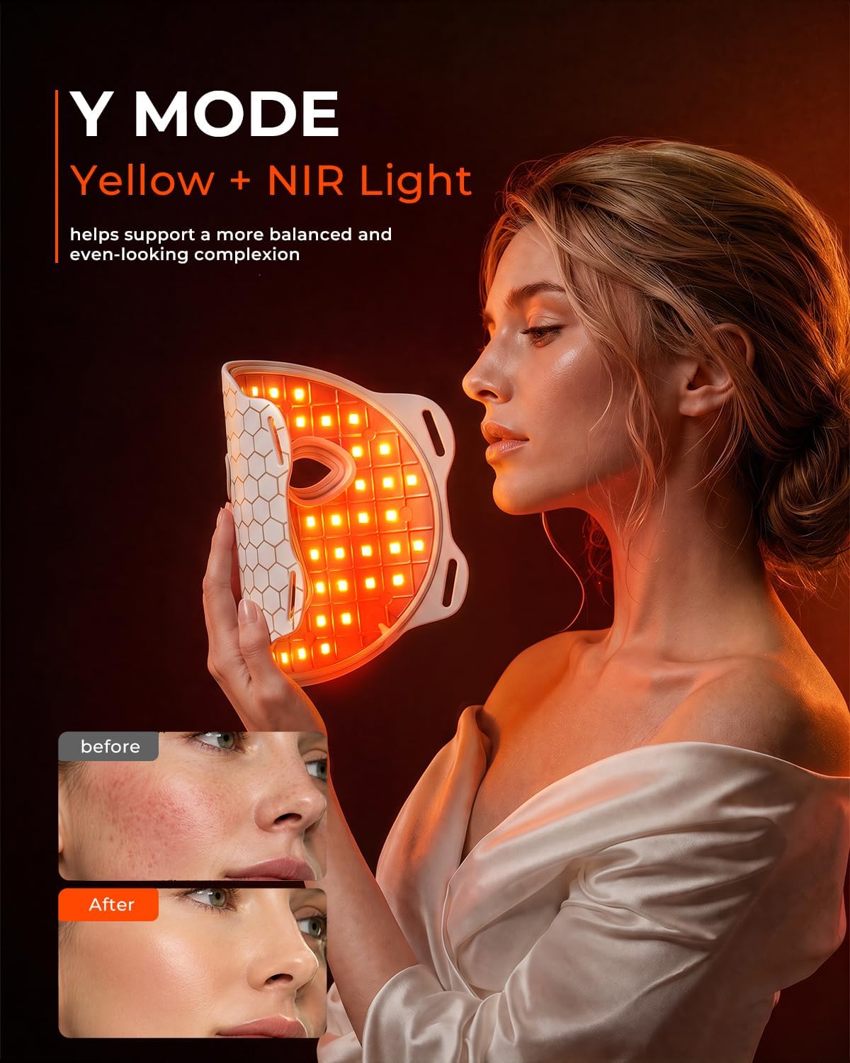 Led Mask Spectrum Mask and Neck Red Light for Face Set, 850nm and Red Light 630nm, 460nm 530nm 4 Gears Energy Adjustment, White