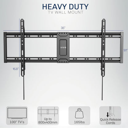 VIVO Extra Large Heavy Duty 43 to 100 inch LCD LED Curved and Flat Panel Screen, TV Wall Mount Bracket with Max 800x400mmmm VESA, Black, MOUNT-VW100F