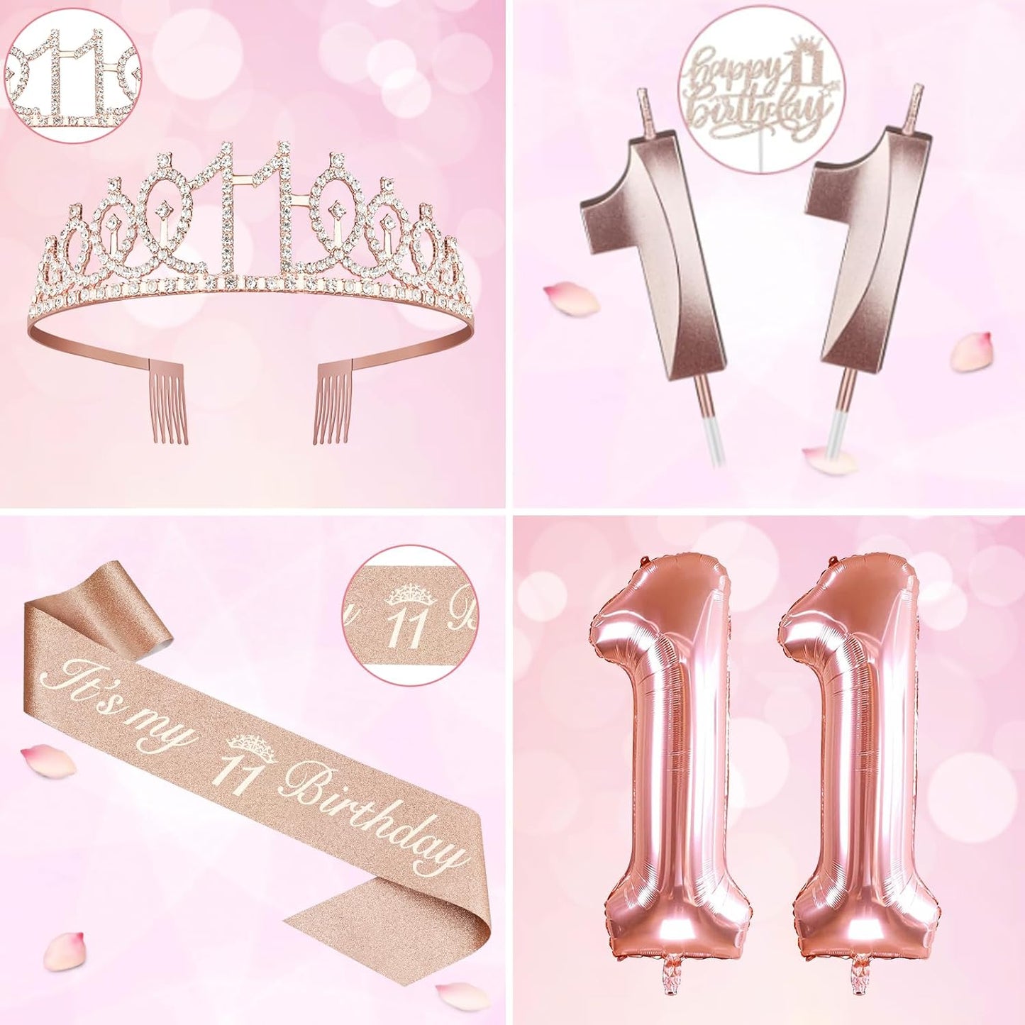 65th Birthday Decorations for Women, Including 65th Birthday Sash and Crown, Cake Topper and Candles, Number Balloons Rose Gold, 65 Year Old Gifts for Women