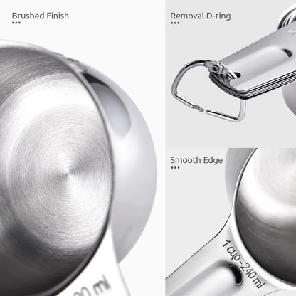 Measuring Cups, U-Taste Measuring Cups and Spoons Set of 15 in 18/8 Stainless Steel : 7 Measuring Cups and 7 Measuring Spoons with 2 D-Rings and 1 Professional Magnetic Measurement Conversion Chart